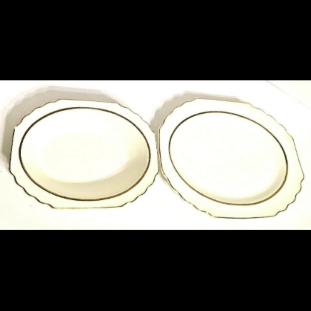 W. S. George Lido (2) Large Platter 11.75"  Serving Bowl 9.5" Ivory Gold Vintage